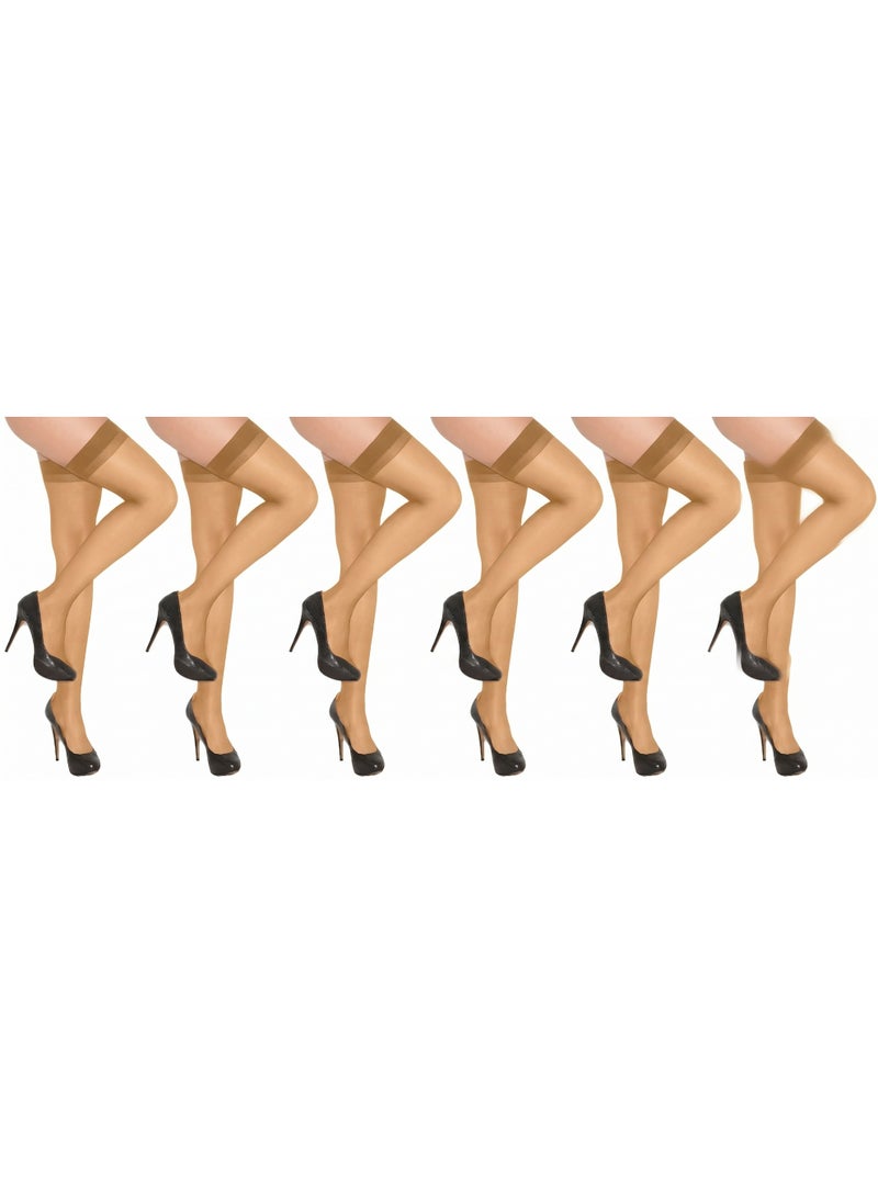 6 Pairs Thigh Stockings for Women - One Size - High Waist Sheer Tights - Lightweight Full Length Thigh-high Pantyhose (Dark Beige, 6 Pairs)