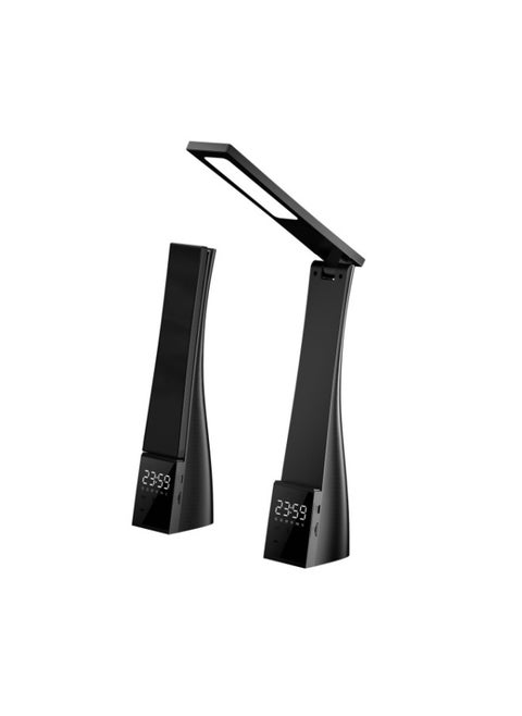 3 Brightness Levels Dimmable LED Touch Table Lamp with Bluetooth Audio, Clock, and Temperature Display Black