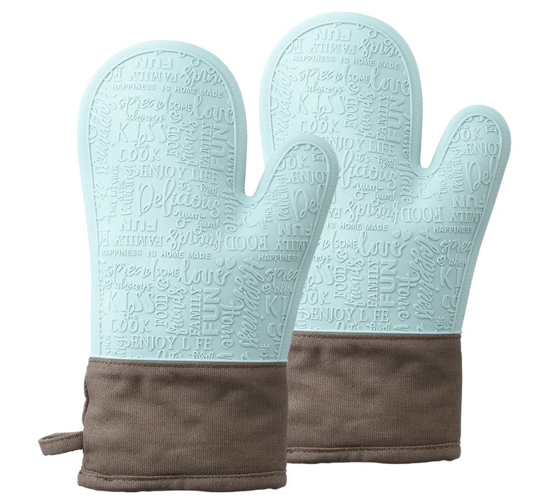 Domonic Home Domonic Home Oven Mitts Silicone Oven Mitts Heat Resistant 600F Silicone Oven Gloves Soft Lining Good Grip Funny Kitchen Oven Mitt Set Pair Aqua 
