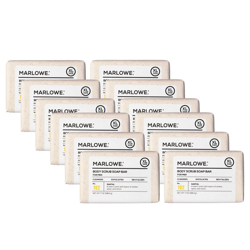 MARLOWE No 102 Body Scrub Soap 7 oz 12 Bars Santal Exfoliating Soap Bar with Shea Butter Olive Oil  Green Tea Extracts Cleanses Smooths  Revitalizes Skin Warm Amber Spice  Citron Scent