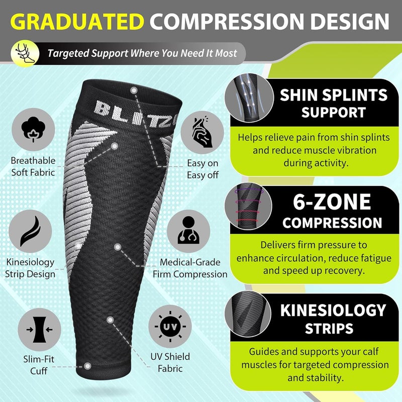 BLITZU Calf Sleeves (1 Pair) Power+ Compression Men and Women Performance Leg Guards. True Graduated Compression. Improves Circulation, Aids Muscle Recovery - Image 3