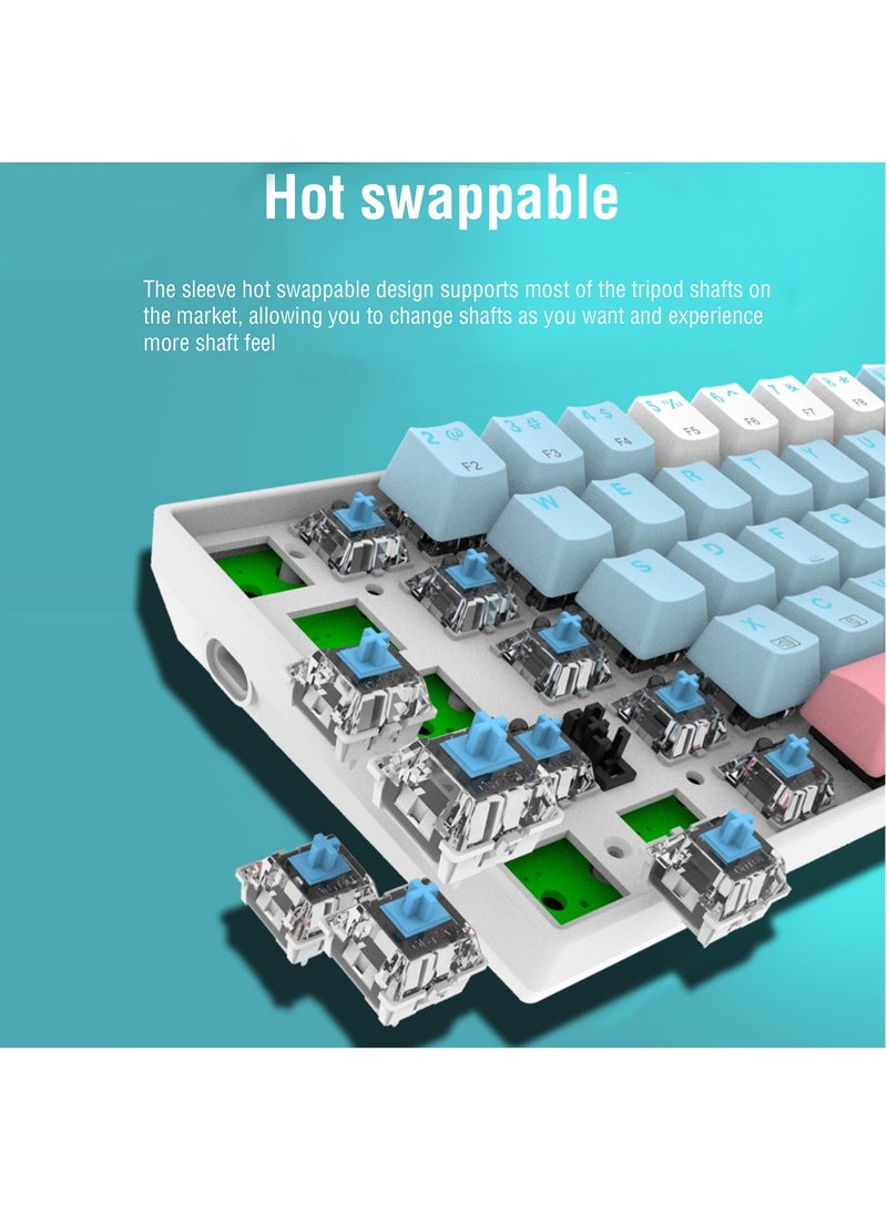 E-YOOSO - Z-686 65% Gaming Keyboard,Hot Swappable Blue Switch, 68 Keys Mini Wired Mechanical Keyboard with Ice Blue Backlit, Separate Arrow Keys for Office Gaming - White Blue - Image 1