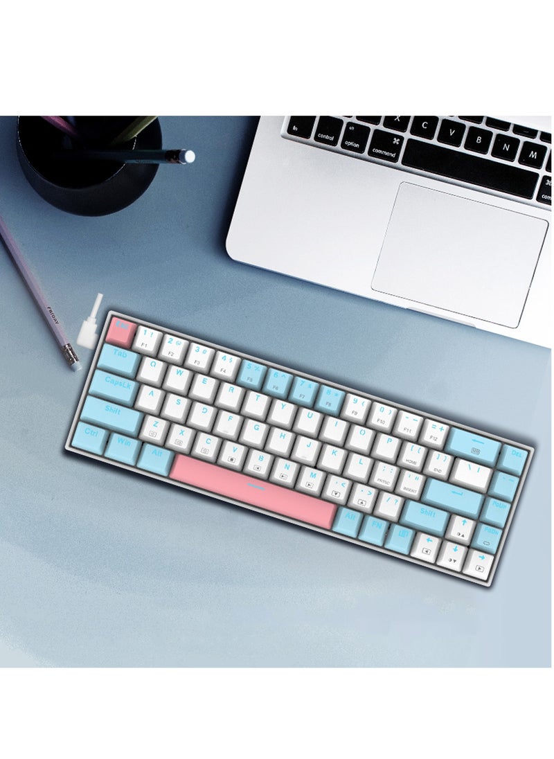 E-YOOSO - Z-686 65% Gaming Keyboard,Hot Swappable Blue Switch, 68 Keys Mini Wired Mechanical Keyboard with Ice Blue Backlit, Separate Arrow Keys for Office Gaming - White Blue - Image 1