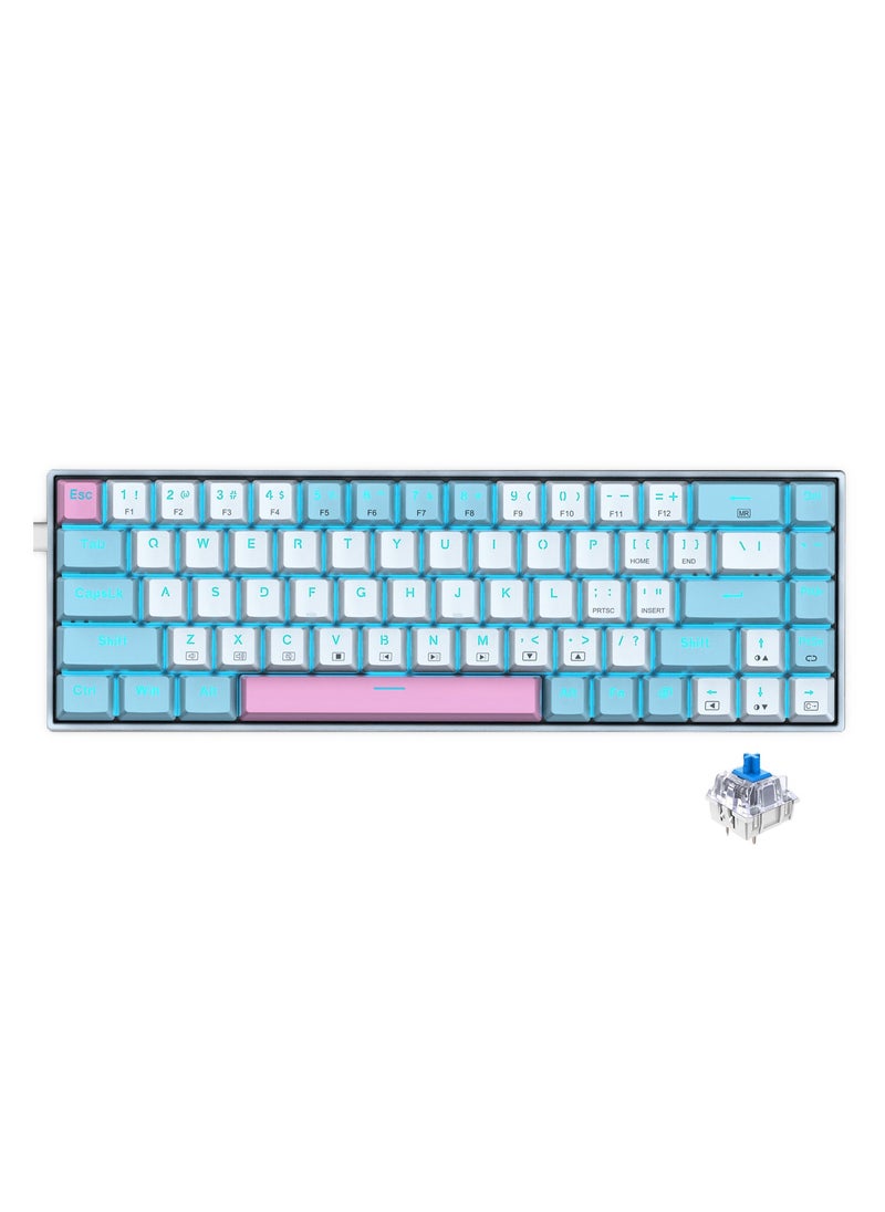 E-YOOSO - Z-686 65% Gaming Keyboard,Hot Swappable Blue Switch, 68 Keys Mini Wired Mechanical Keyboard with Ice Blue Backlit, Separate Arrow Keys for Office Gaming - White Blue - Image 1