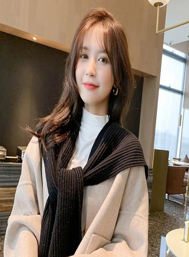 Topwon Women Winter Hooded Hat with Scarf Attached Crochet Knit Shawl Pullover Neckwarmer (Black) - Image 3