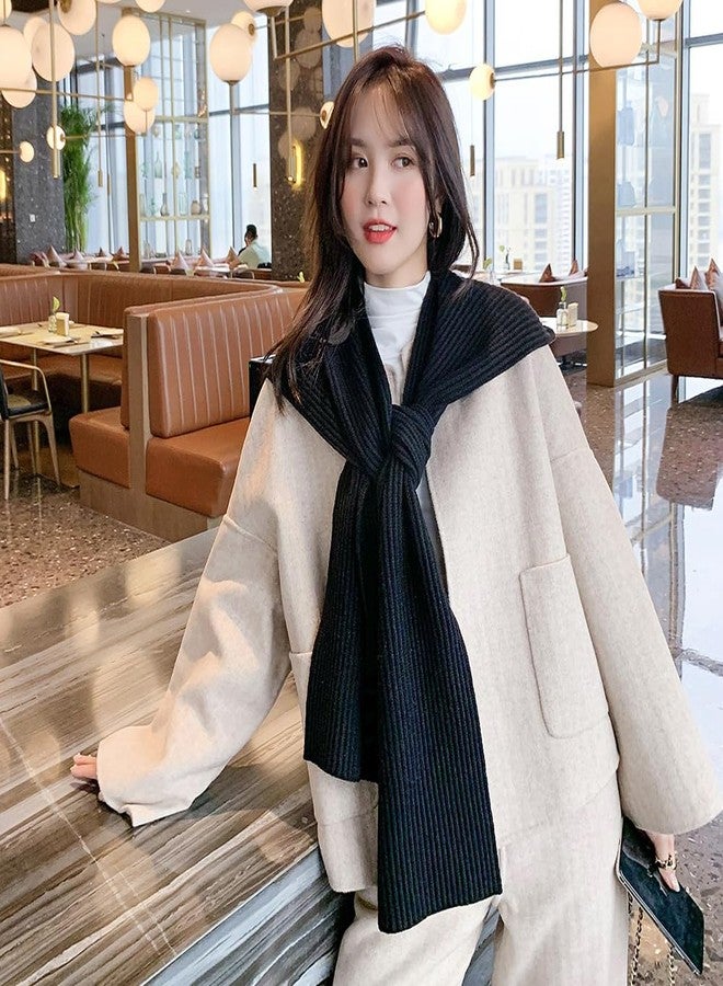 Topwon Women Winter Hooded Hat with Scarf Attached Crochet Knit Shawl Pullover Neckwarmer (Black) - Image 4