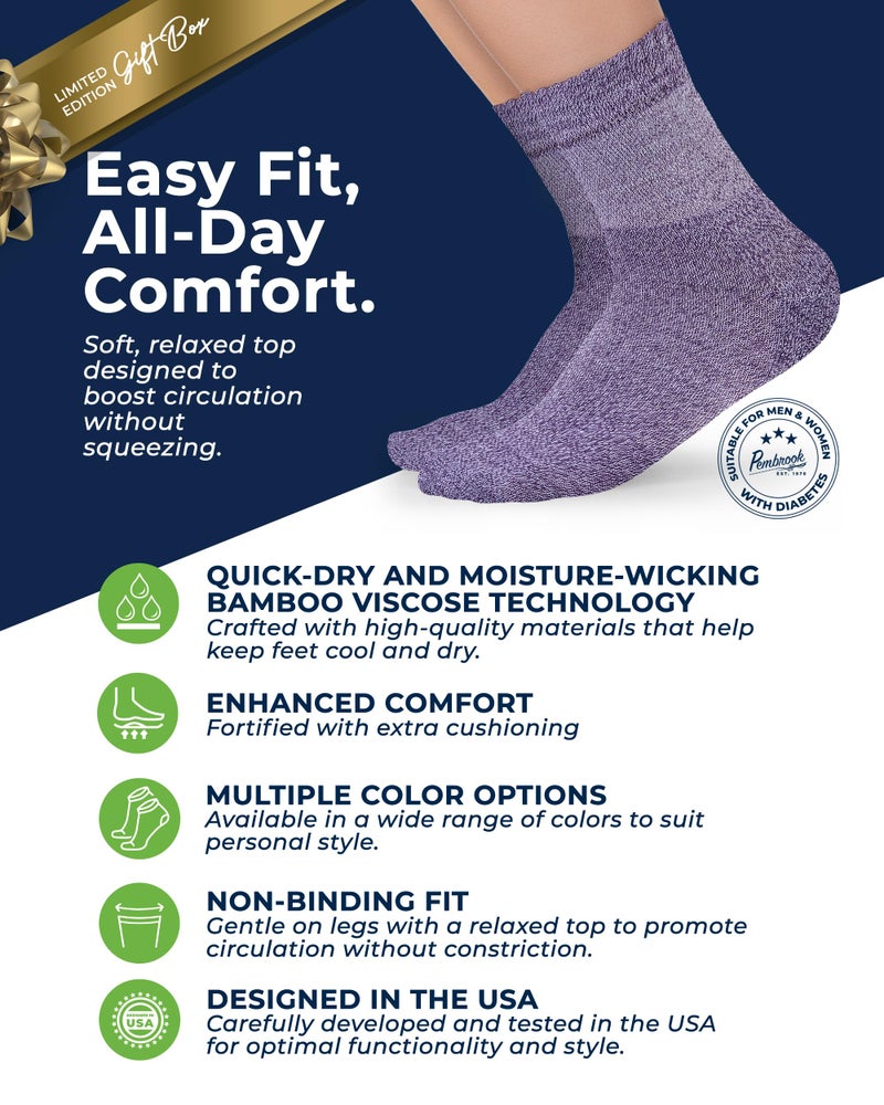 Pembrook Viscose Diabetic Socks for Women & Men - 6 Pairs Ankle Socks for Swollen Feet | Neuropathy Socks | Ankle Neuropathy Socks for Men | Non Binding Mens Diabetic Socks | White - Image 2