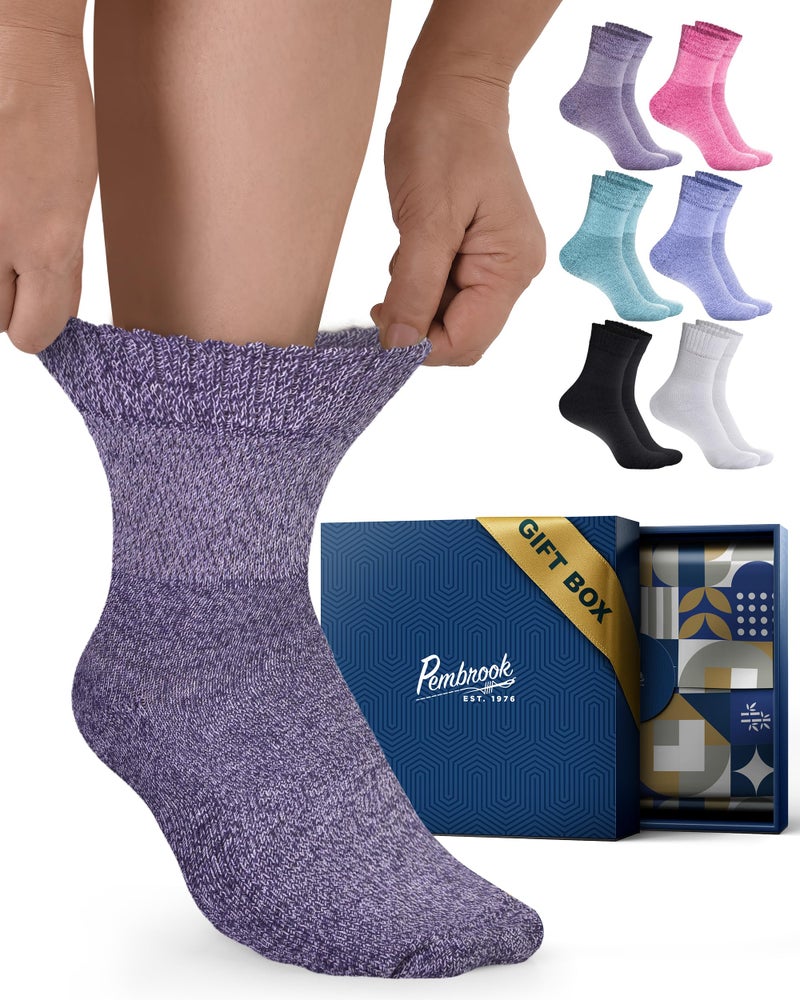 Pembrook Viscose Diabetic Socks for Women & Men - 6 Pairs Ankle Socks for Swollen Feet | Neuropathy Socks | Ankle Neuropathy Socks for Men | Non Binding Mens Diabetic Socks | White - Image 1