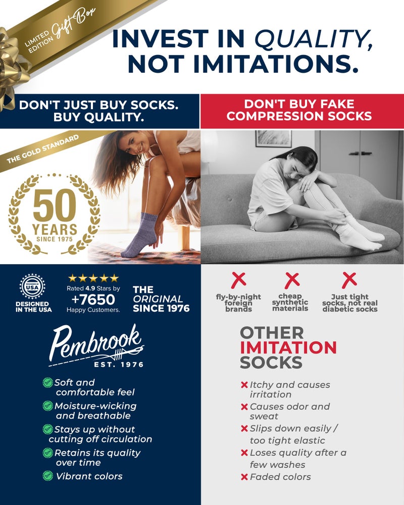 Pembrook Viscose Diabetic Socks for Women & Men - 6 Pairs Ankle Socks for Swollen Feet | Neuropathy Socks | Ankle Neuropathy Socks for Men | Non Binding Mens Diabetic Socks | White - Image 3