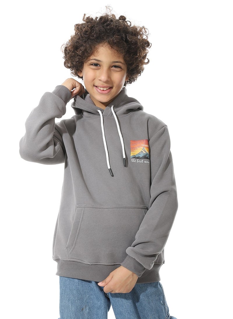 Andora Printed Back & Badge Boys Hoodie_Gray - Image 1