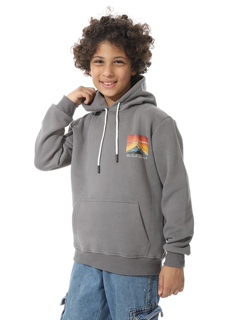 Andora Printed Back & Badge Boys Hoodie_Gray - Image 2
