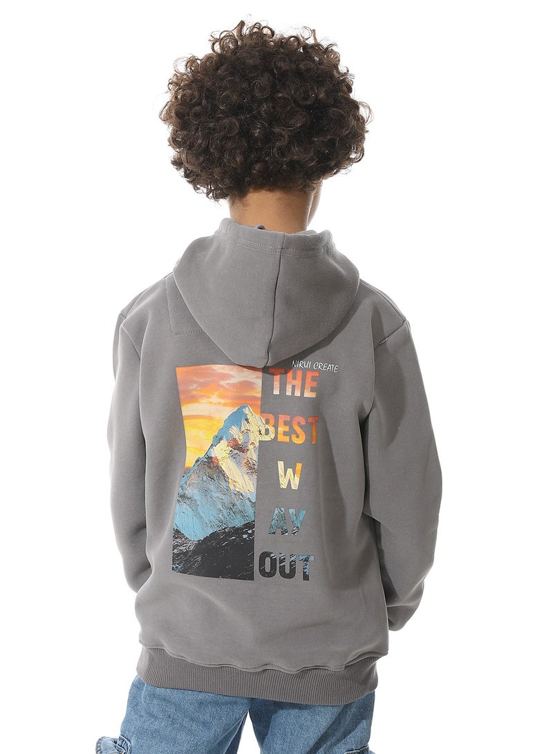 Andora Printed Back & Badge Boys Hoodie_Gray - Image 3