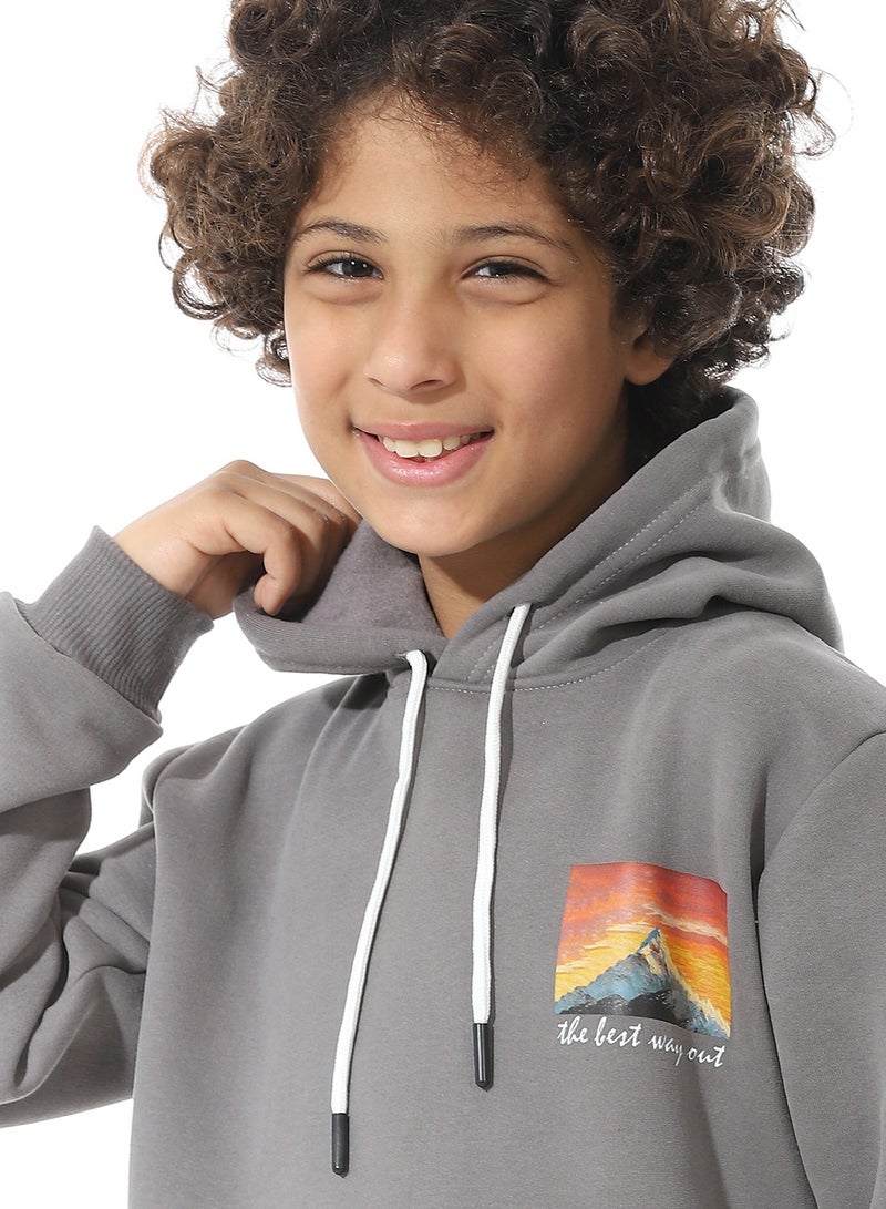 Andora Printed Back & Badge Boys Hoodie_Gray - Image 4