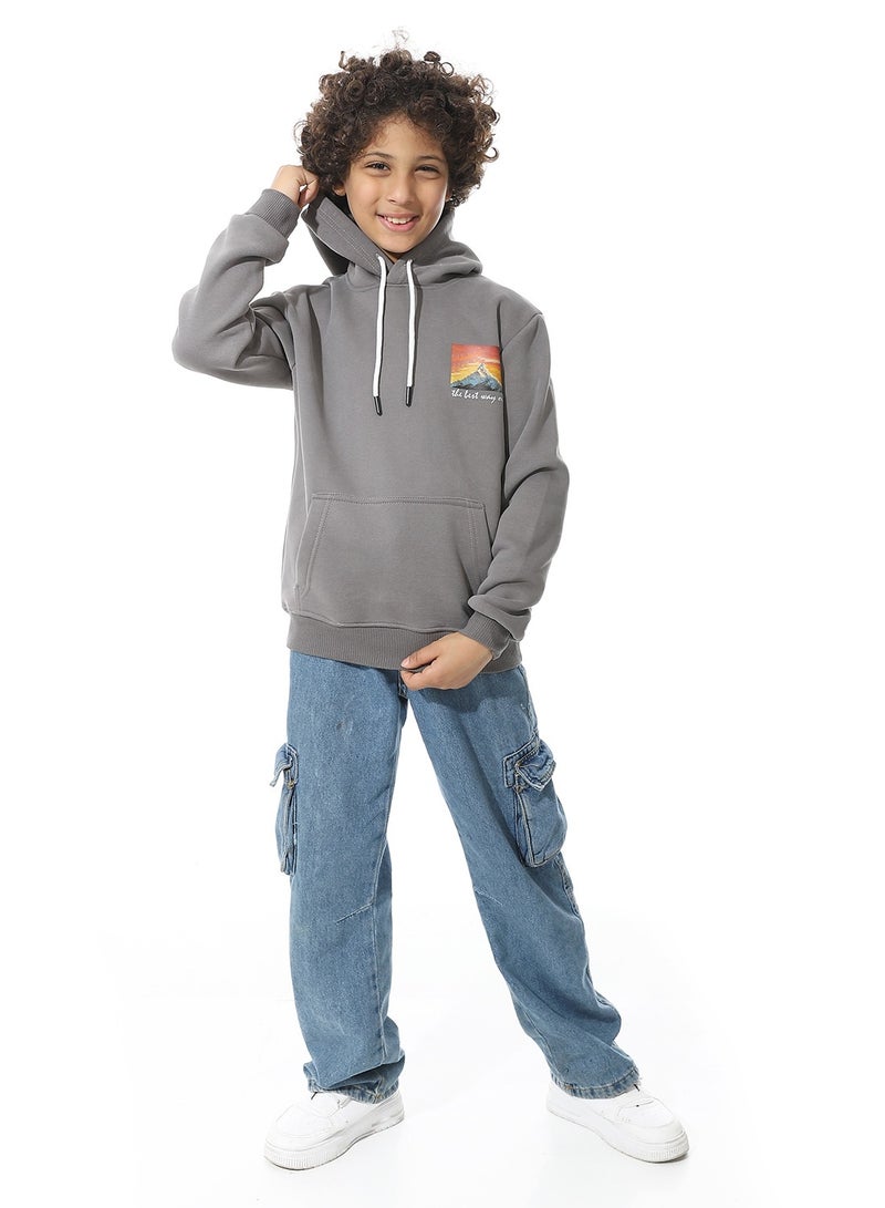 Andora Printed Back & Badge Boys Hoodie_Gray - Image 5