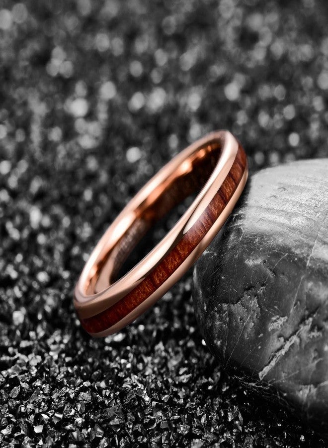 NUNCAD Engagement Ring for Women Hawaiian Koa Wood Inlay 4mm Rose Gold Tungsten Carbide Wedding Band Comfort Fit Size 8 - Image 2