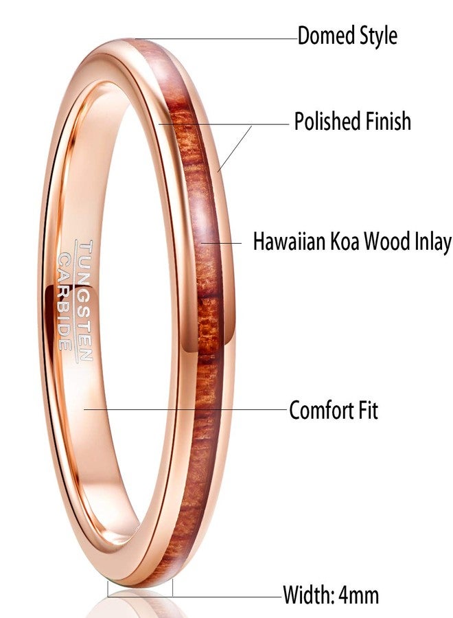NUNCAD Engagement Ring for Women Hawaiian Koa Wood Inlay 4mm Rose Gold Tungsten Carbide Wedding Band Comfort Fit Size 8 - Image 5