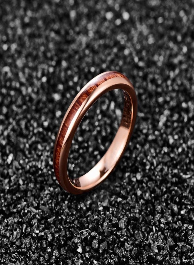 NUNCAD Engagement Ring for Women Hawaiian Koa Wood Inlay 4mm Rose Gold Tungsten Carbide Wedding Band Comfort Fit Size 8 - Image 3