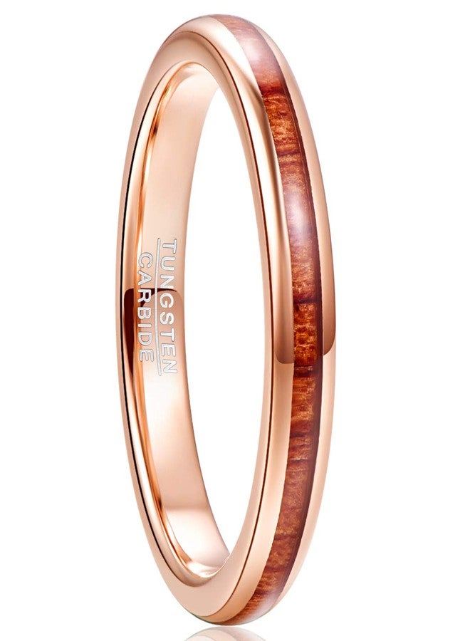 NUNCAD Engagement Ring for Women Hawaiian Koa Wood Inlay 4mm Rose Gold Tungsten Carbide Wedding Band Comfort Fit Size 8 - Image 1