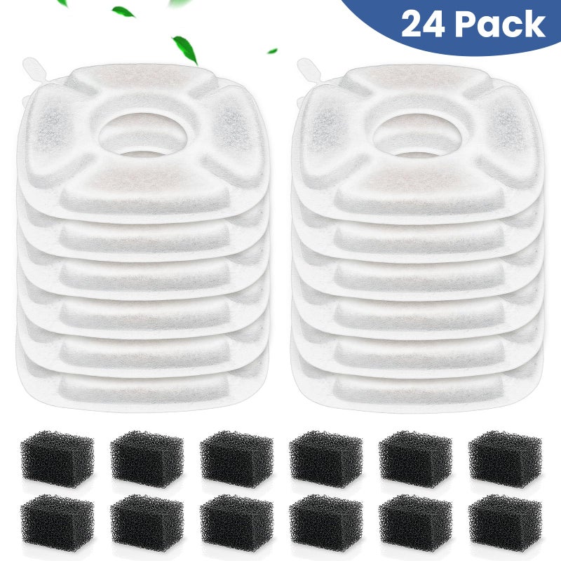 Beyolike 24 Pack Cat Water Fountain Replacement Filters, 12 Pcs Cats Fountain Filters & 12 Pcs Pre-Filter Sponges for 95oz/2.8L 135oz/4L 67oz/2L Automatic Pet Dog Fountain Water Dispenser - Image 5