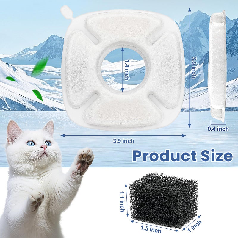 Beyolike 24 Pack Cat Water Fountain Replacement Filters, 12 Pcs Cats Fountain Filters & 12 Pcs Pre-Filter Sponges for 95oz/2.8L 135oz/4L 67oz/2L Automatic Pet Dog Fountain Water Dispenser - Image 3