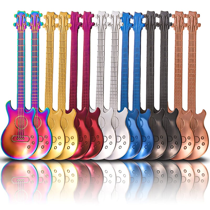 DEAYOU 14 Pieces Guitar Coffee Spoons 1810 Stainless Steel Small Spoon 47 Inch Creative Demitasse Espresso Spoons for Dessert Ice Cream Tea Stirring Mixing MultiColor