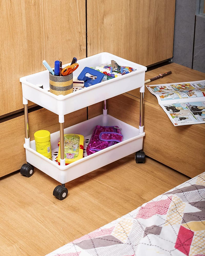 Rasvesh 2 Layer Slide Storage Organizer Slim Rack with Wheels for Easy Movement | Unbreakable Plastic - Image 2
