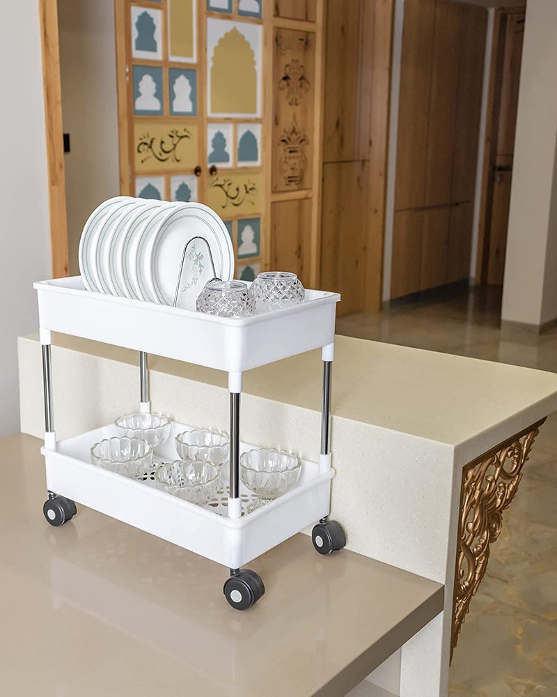 Rasvesh 2 Layer Slide Storage Organizer Slim Rack with Wheels for Easy Movement | Unbreakable Plastic - Image 3