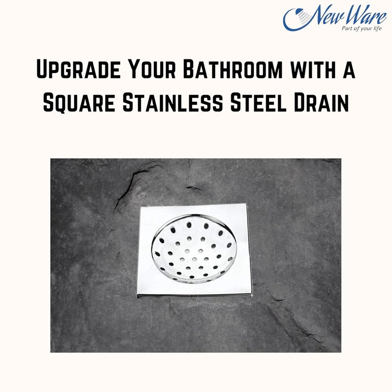 NEW WARE 6 x 6 Inch Square Stainless Steel Bathroom Floor Drain Chrome Finish Water Drain Grating Floor Trap - Image 2