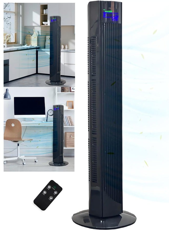 Tower Fan with Remote Control 36'' cooling Fan with 3 Speeds 3 Modes 1-12 Hour Digital Timer LED Light Indicator 90° Oscillating Fans Powerful Energy-Efficient Electric Smart Fan (Black)  - Image 1