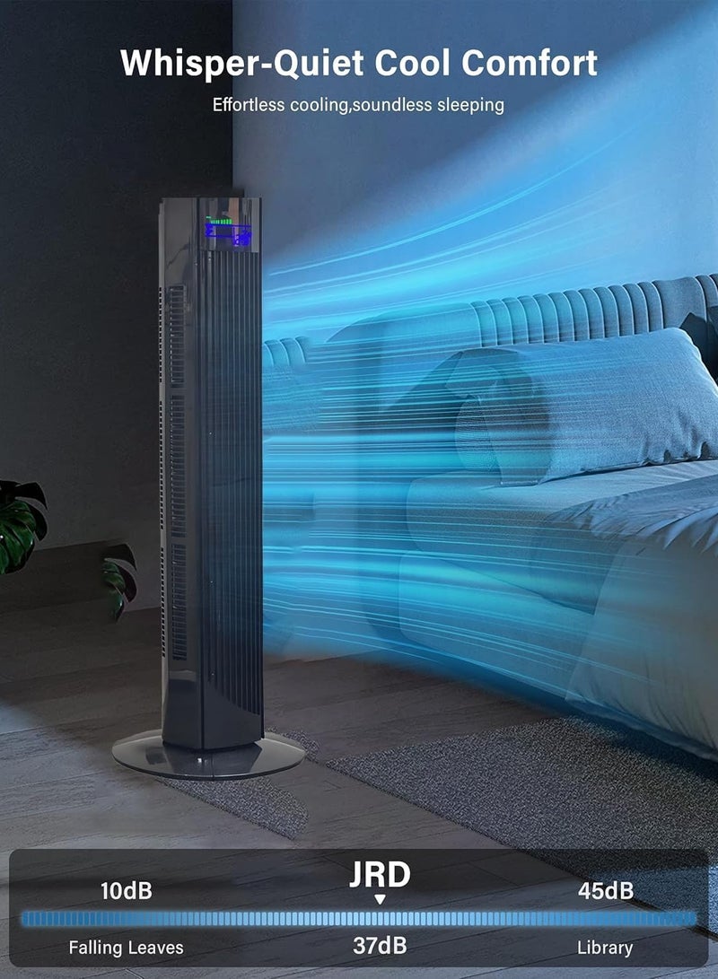 Tower Fan with Remote Control 36'' cooling Fan with 3 Speeds 3 Modes 1-12 Hour Digital Timer LED Light Indicator 90° Oscillating Fans Powerful Energy-Efficient Electric Smart Fan (Black)  - Image 2