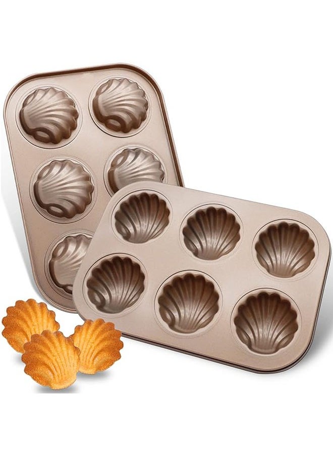 Madeleine Pans, 2 Pack Non-Stick Spherical Shell Madeleine Mold for Oven Baking, 6-Well, Champagne Gold