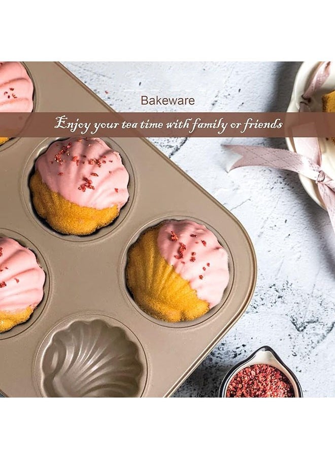 Madeleine Pans, 2 Pack Non-Stick Spherical Shell Madeleine Mold for Oven Baking, 6-Well, Champagne Gold
