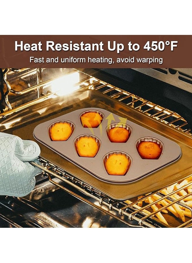 Madeleine Pans, 2 Pack Non-Stick Spherical Shell Madeleine Mold for Oven Baking, 6-Well, Champagne Gold