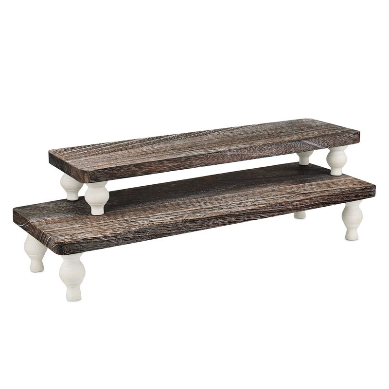 Ikee Design 2 Pcs Set Wooden Display Riser, Cupcake Dessert Display Riser, Countertop Centerpiece Dessert Serving Stand, Artificial Plant Pot Display Stand for Garden Decor, Coffee Color - Image 1