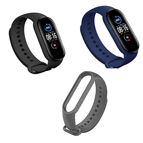 INEFABLE Mi SmartWatch 5 and 6 Watch Straps Original for Mi Watch M5 and M6 Watch Strap Soft Silicone Adjustable Watch Strap-Device Not Incuded-Black,Blue,Dark Grey-Pack of 3 - Image 1