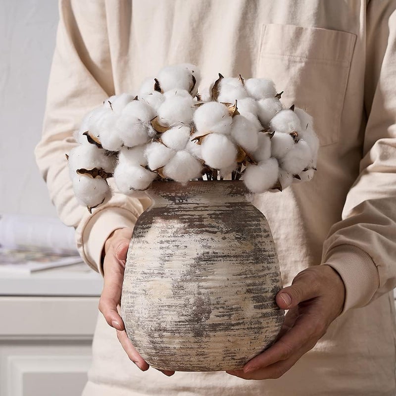 SIDUCAL Multi-price design picks Ceramic Rustic Vase, Whitewashed Terra Cotta Vase, Distressed Farmhouse Décor, Pottery Decorative Flower Vase for Home Decor, Table, Living Room Decor, Shelf Decor, Mantel, 7.3 Inch, Terra Freeze crack proof - Image 4