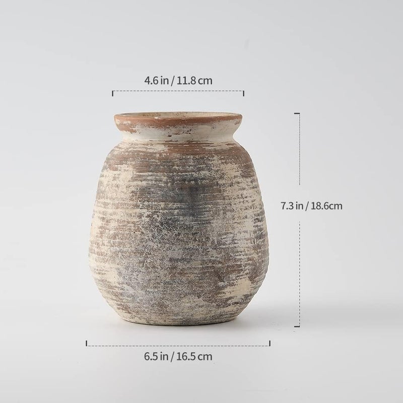 SIDUCAL Multi-price design picks Ceramic Rustic Vase, Whitewashed Terra Cotta Vase, Distressed Farmhouse Décor, Pottery Decorative Flower Vase for Home Decor, Table, Living Room Decor, Shelf Decor, Mantel, 7.3 Inch, Terra Freeze crack proof - Image 5