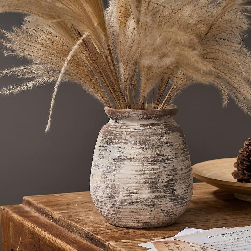 SIDUCAL Multi-price design picks Ceramic Rustic Vase, Whitewashed Terra Cotta Vase, Distressed Farmhouse Décor, Pottery Decorative Flower Vase for Home Decor, Table, Living Room Decor, Shelf Decor, Mantel, 7.3 Inch, Terra Freeze crack proof - Image 2