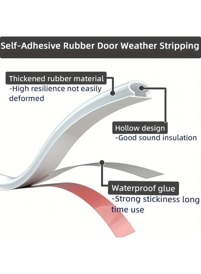 Black Self-Adhesive Rubber Door Seal Strip Weatherproof Soundproof 8m - Image 4