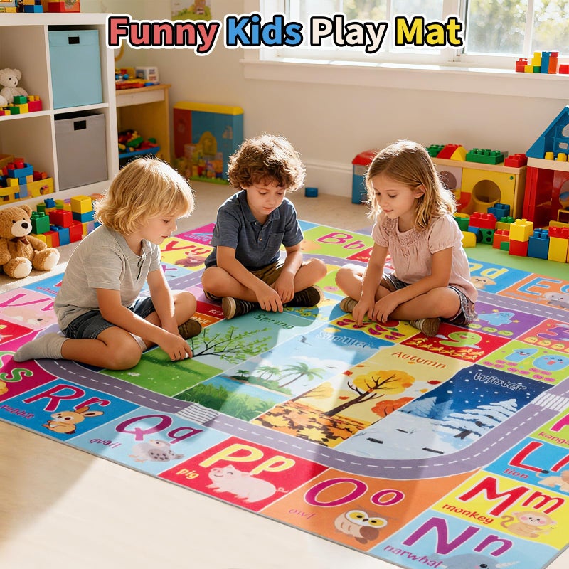 UKISS ABC Kids Rug,Toddler Educational Play Rug for Learning Alphabet, Numbers, Colors, Seasons and Animal Words,55"x55"Washable Classroom Area Rugs,Non-Slip Kids Play Mat Carpet for Playroom - Image 4
