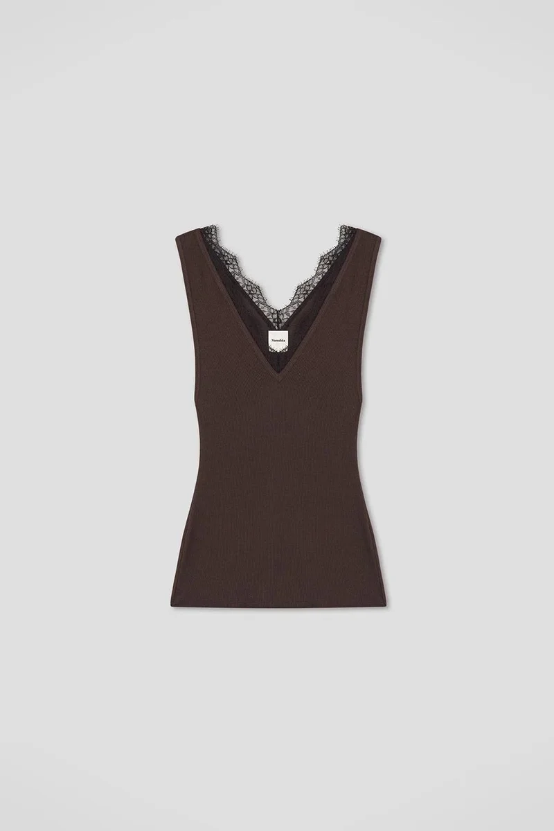 Nanushka SIARA V-Neck Tank With Lace Detail
