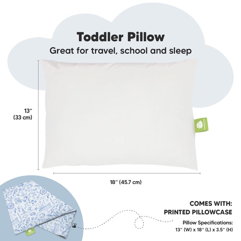 KeaBabies Toddler Pillow with Pillowcase - 13x18 My Little Dreamy Kids Travel Bed Pillows for Sleeping, Organic Cotton Small Pillowcase, Soft & Breathable, Machine Washable, Toddlers 2-5 Years Old (Nautical) - Image 3