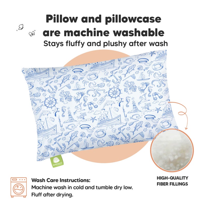KeaBabies Toddler Pillow with Pillowcase - 13x18 My Little Dreamy Kids Travel Bed Pillows for Sleeping, Organic Cotton Small Pillowcase, Soft & Breathable, Machine Washable, Toddlers 2-5 Years Old (Nautical) - Image 4