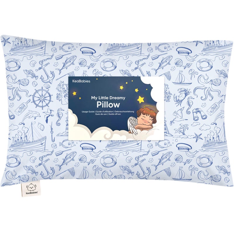 KeaBabies Toddler Pillow with Pillowcase - 13x18 My Little Dreamy Kids Travel Bed Pillows for Sleeping, Organic Cotton Small Pillowcase, Soft & Breathable, Machine Washable, Toddlers 2-5 Years Old (Nautical) - Image 1