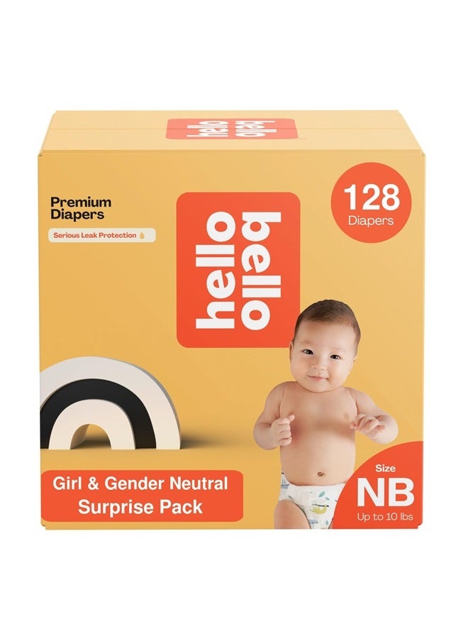 Hello Bello Premium Diapers, Size NB (Up to 10 lbs) Surprise Pack for Girls - 128 Count, Hypoallergenic with Soft, Cloth-Like Feel - Assorted Girl & Gender Neutral Patterns - Image 2