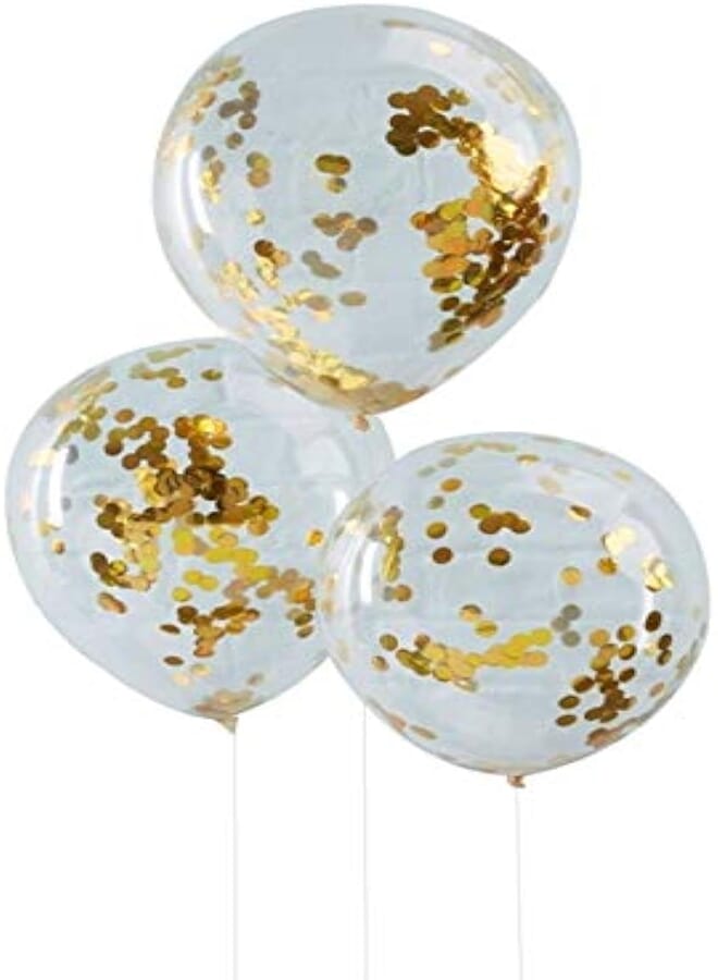 Ginger Ray - 5 Pack 12 inch Gold Confetti Balloons