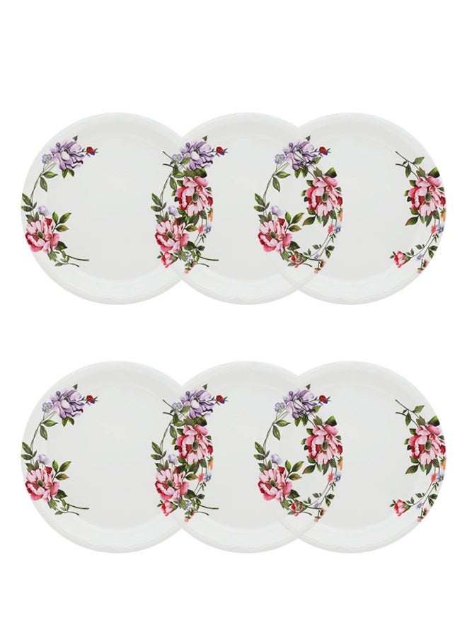 Abir 6-Piece Melamine Deep Round Serving Plate Set 35 CM / 13.78 INCH White/Floral  - Image 1