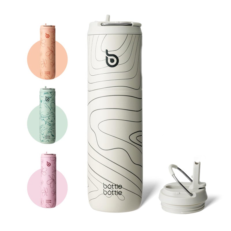 BOTTLE BOTTLE Insulated Water Bottle 24oz with Straw Lid and Handle for Sports Travel Gym Stainless Steel Water Bottles Double-Wall Vacuum Metal Leak Proof BPA-Free (Peak Gray) - Image 1