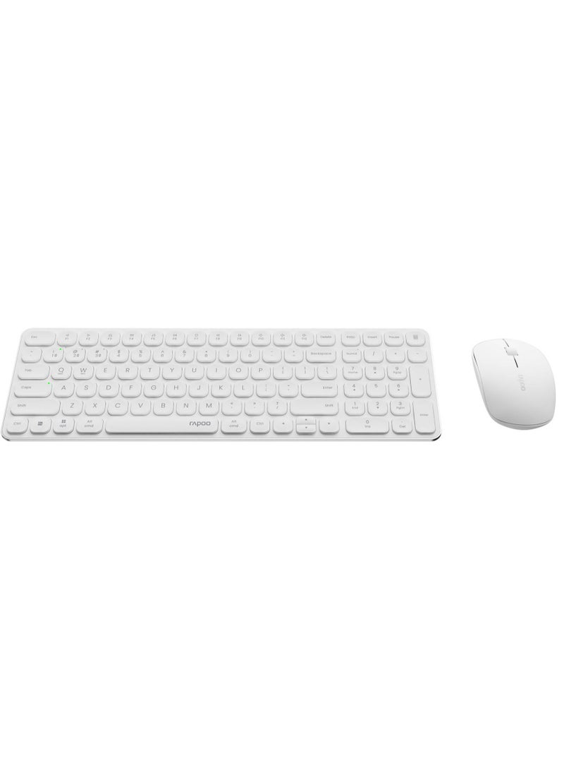 Rapoo 9320M Wireless Combo Set, Multi-Mode Wireless, Bluetooth 3.0, 4.0 & 2.4 GHz, Spill Resistant Keyboard, Ergonomic Design, 1300 DPI Optical Mouse, White - Image 1