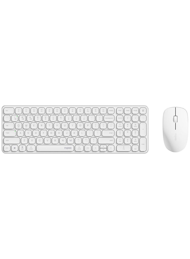 Rapoo 9320M Wireless Combo Set, Multi-Mode Wireless, Bluetooth 3.0, 4.0 & 2.4 GHz, Spill Resistant Keyboard, Ergonomic Design, 1300 DPI Optical Mouse, White - Image 2